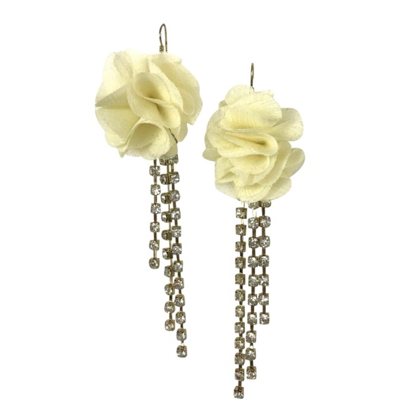 No Brand Name Jewelry - Earrings Ivory Chiffon Diamond Fringes NWOT